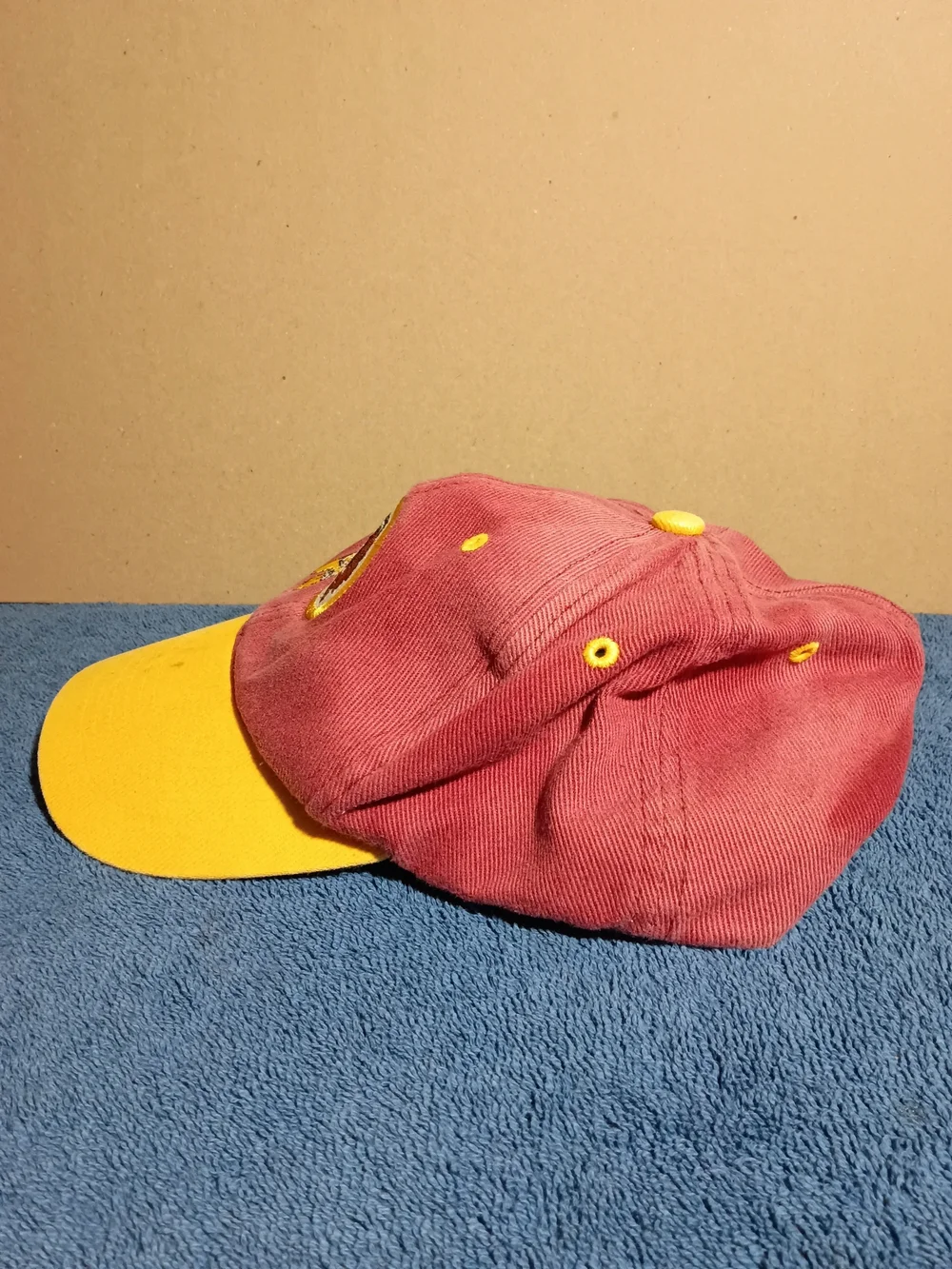 Vintage Kids Red and Yellow Redskins Football Cap with Native Head Patch